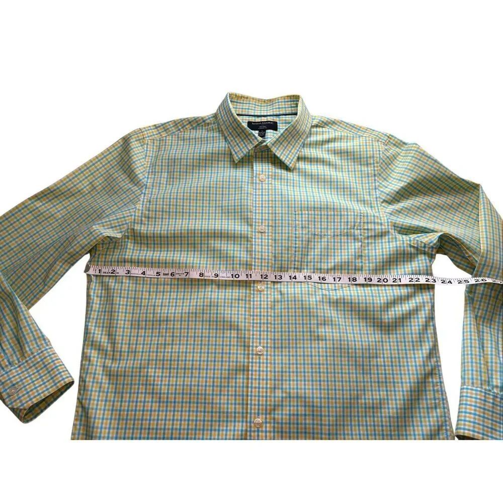Banana Republic Non-Iron Classic Fit teal and yellow checked cotton button down